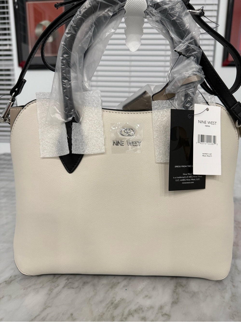 Nine West Cream Satchel with Black Handles